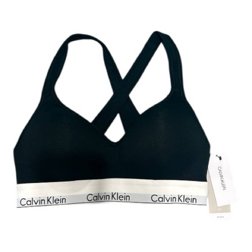 Calvin Klein Black and White Cross-Back Bralette - Picture 2 of 7